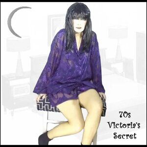 Vintage Victoria's Secret Crown Label Sheer Purple Pajama Shorts Set - 70s